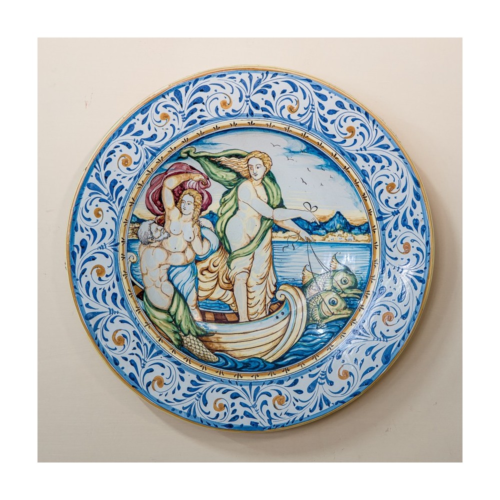 Flat Triumph of Galatea Colored Glazed Ceramic Dish